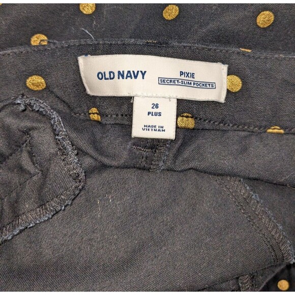 Old Navy Pants 26 Women's Black Polka Dot High Rise Striped Leg Pixie Workwear - Picture 4 of 7